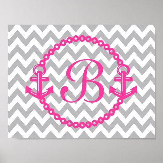 Chevron Pink Anchor Monogram Print (Voorkant)