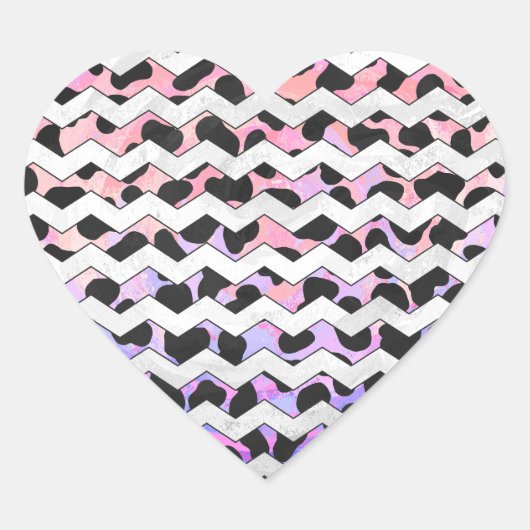 Chevron Pink en Black Dalmation Hart Sticker (Voorkant)