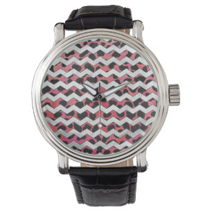 Chevron Pink en Black Dalmation Horloge