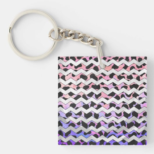 Chevron Pink en Black Dalmation Sleutelhanger (Voorkant)