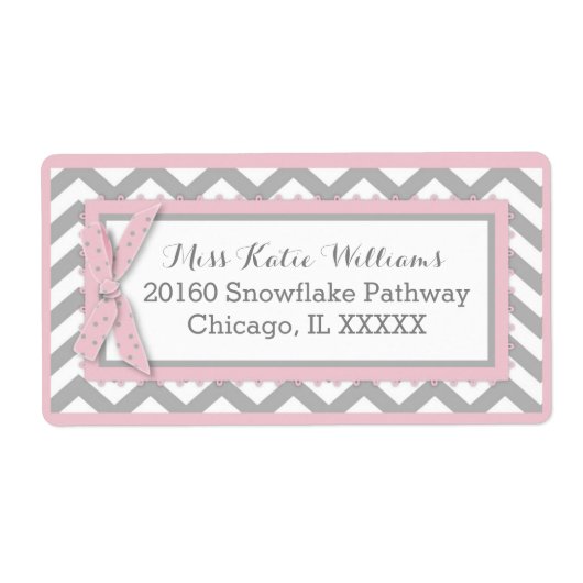 Chevron Pink Polka-dot Bow Baby Étiquette (Devant)