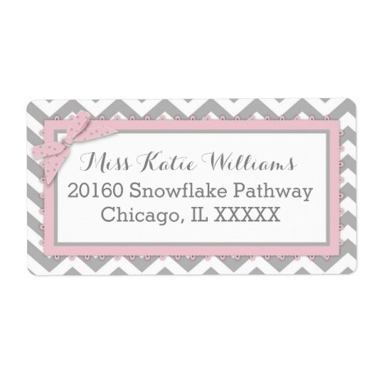 Chevron Pink Polka-dot Bow Baby Étiquette (Devant)
