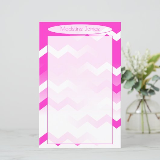 Chevron Pink & White Stationery voor handschrift (Staand voorkant)