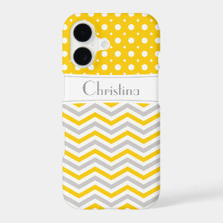 Chevron & pois modernes jaune, gris, blanc