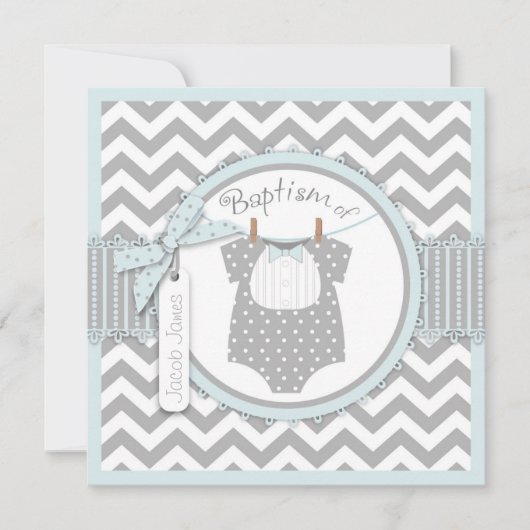 Chevron Print & Bow Cravate Baptism Invitation SQ- (Devant)