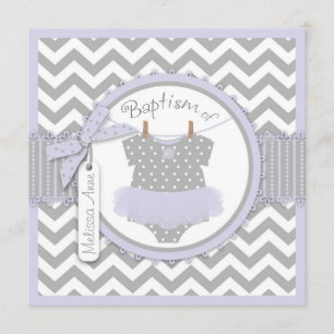 Chevron Print en Tutu Baptism Invitation SQ-LVGY2 Kaart