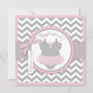 Chevron Print en Tutu Baptism Invitation SQ-PKGY2 Kaart