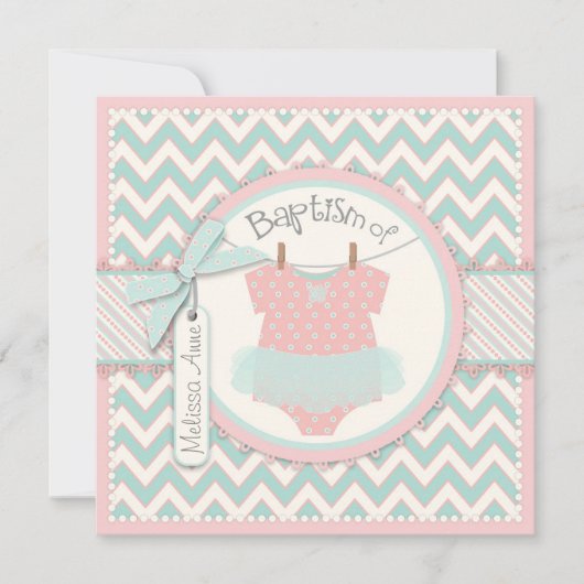 Chevron Print et Tutu Baptism Invitation (Devant)