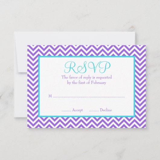Chevron Purple Turquoise Blue Bat mitzvah RSVP (Devant)