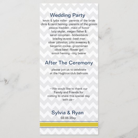 chevron rayures, ancre, programme de mariage nauti (Dos)