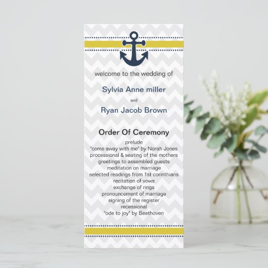 chevron rayures, ancre, programme de mariage nauti (Debout devant)