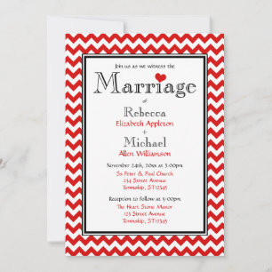 Chevron Red en White Wedding Invitations Kaart
