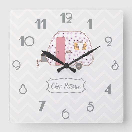 Chevron Retro  Caravan Design Vierkante Klok (Voorkant)