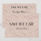 Chevron Roos Gold Wedding Save the Date Kaart (Voorkant / Achterkant)