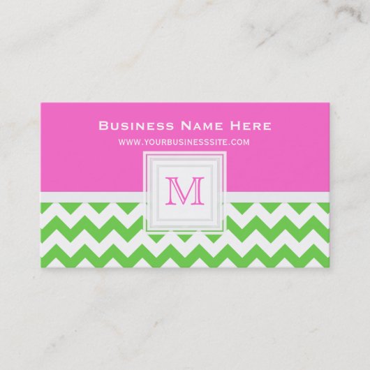 Chevron rose blanc vert : Carte de visite de (Devant)