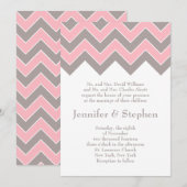 Chevron rose et gris Faire-part de mariage (Devant / Derrière)