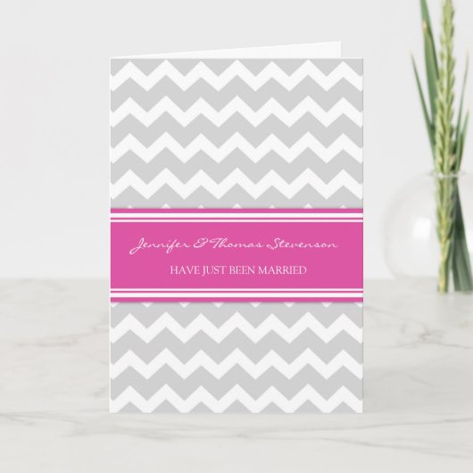 Chevron rose Gris Juste Marié Carte Faire-part (Devant)