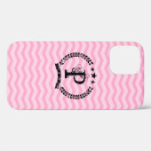 chevron rose monogrammé motif iPhone 12 coque (Verso (horizontal))