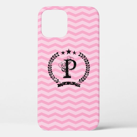 chevron rose monogrammé motif iPhone 12 coque (Verso)