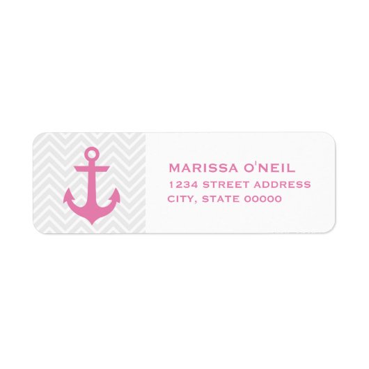 Chevron & roze nautische retour adreslabels etiket (Voorkant)