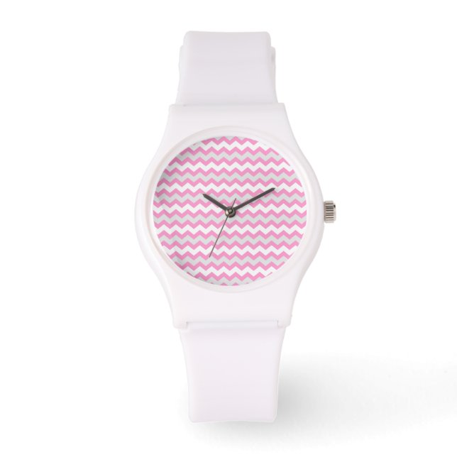 Chevron roze wit en grijs Zig Zag patroon Horloge (Voorkant)