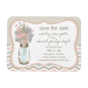 Chevron Rustic Chic Mason Jar Save the Date Magneet