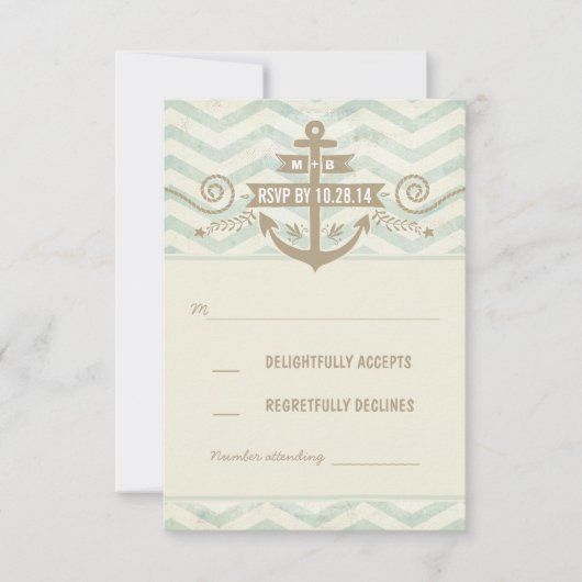 chevron scheepvaart trouw oude anker RSVP kaarten (Voorkant)