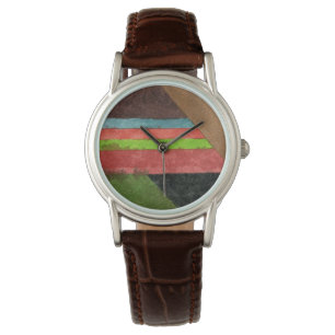 Chevron, strepen in bruin, groen, blauw, rood horloge