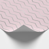 Chevron Strepen Lijnen Zilver Metallic Roze Elegan Cadeaupapier (Hoek)