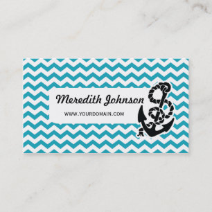 Chevron Stripe Blue Anchor Nautical Visitekaartje