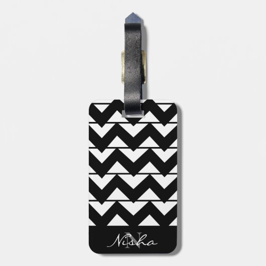 Chevron Stripe Monogram Naam Bagagelabel (Achterkant verticaal)