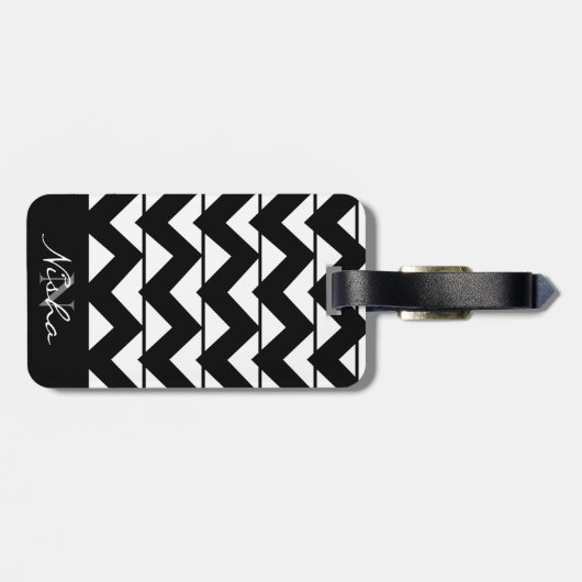 Chevron Stripe Monogram Naam Bagagelabel (Achterkant horizontaal)
