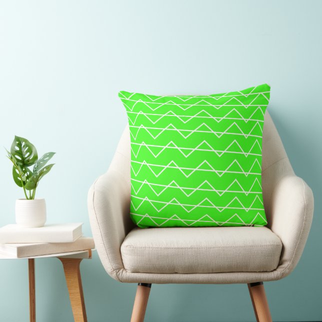 Chevron Stripe Neon Green White Geometric Pattern Kussen (Stoel)