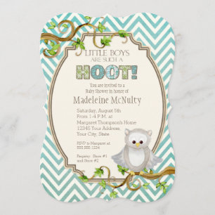 Chevron Striped Hoot Owl Little Boys Baby shower Kaart