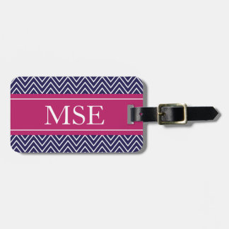 Chevron Stripes gepersonaliseerde monogram marine  Bagagelabel
