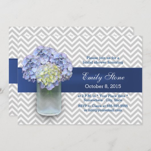 Chevron Stripes Hydrangea Mason Jar Vrijgezellenfe Kaart (Voorkant / Achterkant)