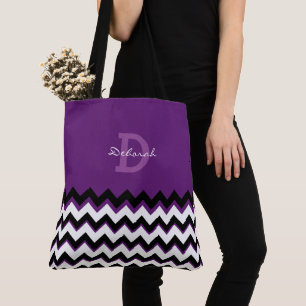 Chevron Stripes + naam op paarse Draagtas