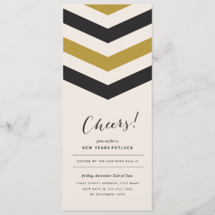 Chevron Stripes New Years Invite Kaart