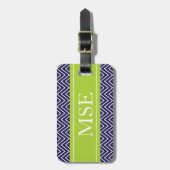 Chevron Stripes Personalized Monogram Navy Limoen Bagagelabel (Voorkant verticaal)
