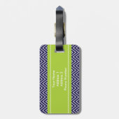 Chevron Stripes Personalized Monogram Navy Limoen Bagagelabel (Achterkant verticaal)
