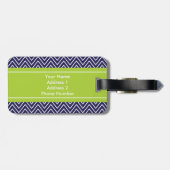Chevron Stripes Personalized Monogram Navy Limoen Bagagelabel (Achterkant horizontaal)