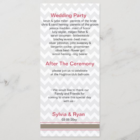 Chevron Stripes, Starfish Mod Beach Wedding Design Programma (Achterkant)