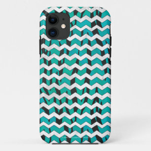Chevron Tiger Black en Blauwgroen afdrukken iPhone 11 Hoesje