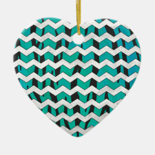 Chevron Tiger Black en Blauwgroen afdrukken Keramisch Ornament