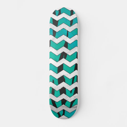 Chevron Tiger Black en Blauwgroen afdrukken Skateboard (Voorkant)