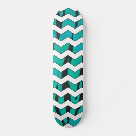Chevron Tiger Black en Blauwgroen afdrukken Skateboard (Voorkant)