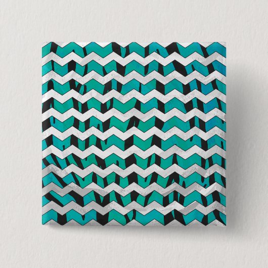 Chevron Tiger Black en Blauwgroen afdrukken Vierkante Button 5,1 Cm (Voorkant)