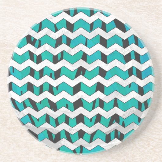 Chevron Tiger Black en Blauwgroen afdrukken Zandsteen Onderzetter (Voorkant)
