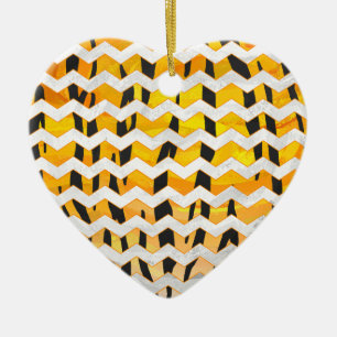 Chevron Tiger Black en Oranje print Keramisch Ornament