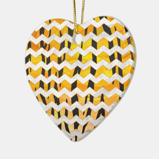 Chevron Tiger Black en Oranje print Keramisch Ornament (Links)
